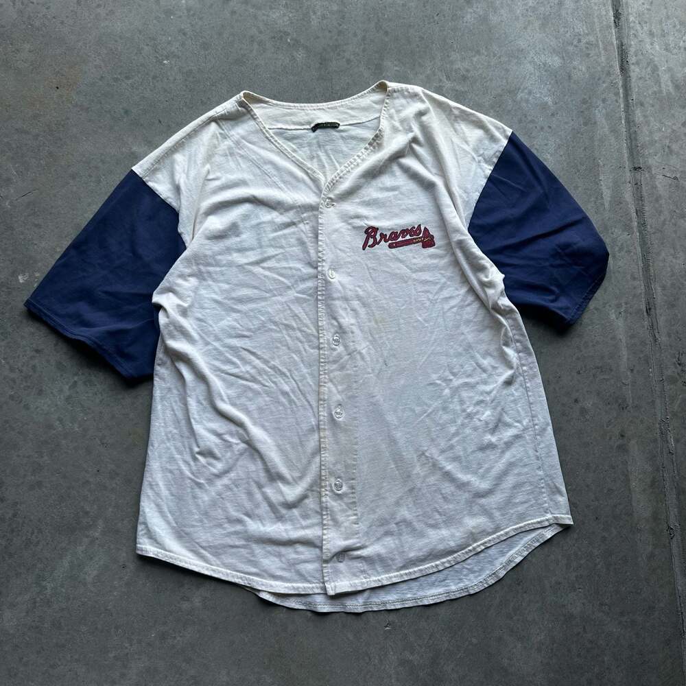1996 Atlanta Olympics Vintage Atlanta Braves Short Sleeve Full-Button Jersey XL